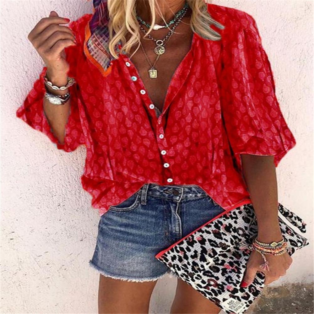 

Женская весенне-осенняя однобортная рубашка с принтом, с длинным рукавом, свободного кроя, с лацканами 5XL красный