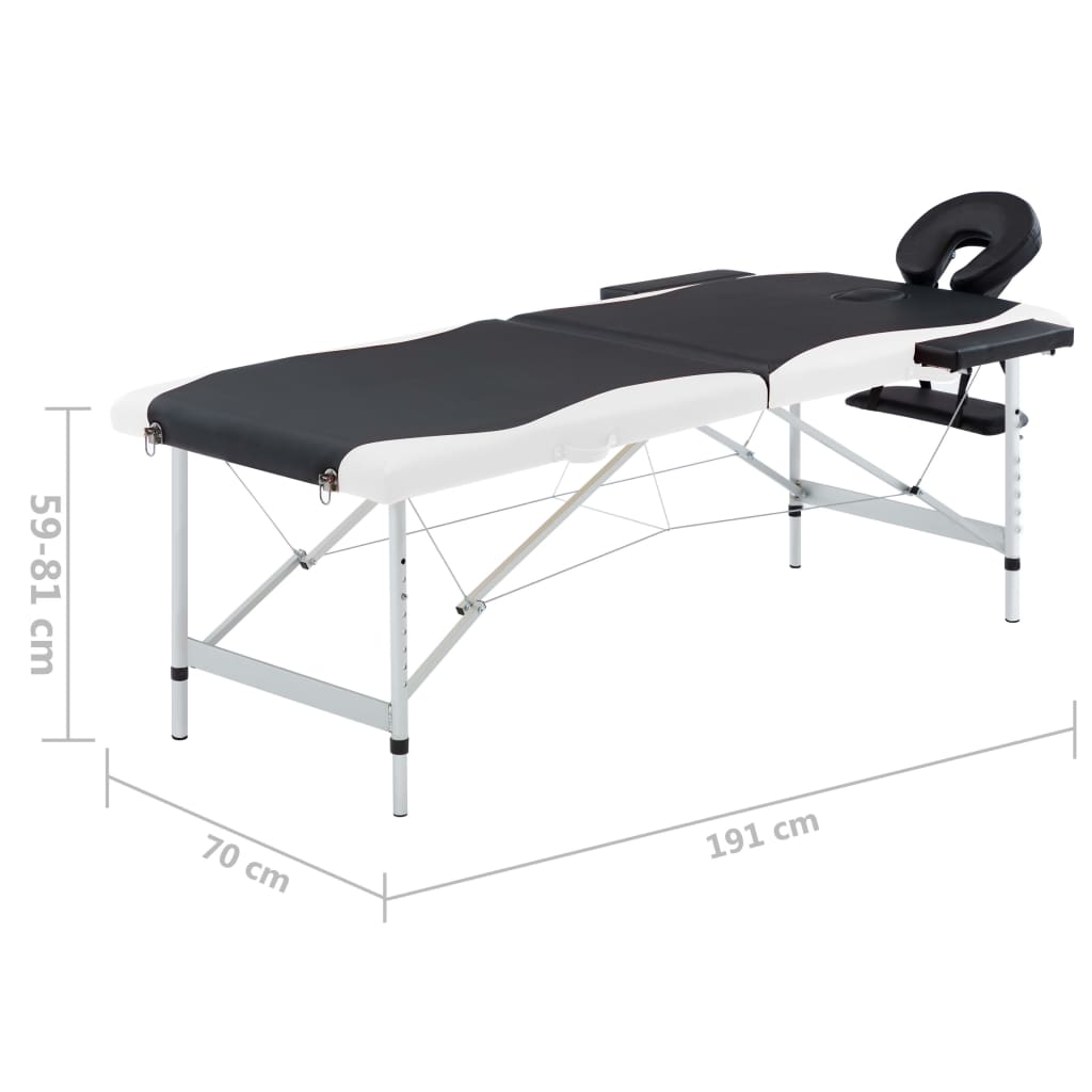 Folding Massage Table 2 Zone Aluminum Frame Black and White