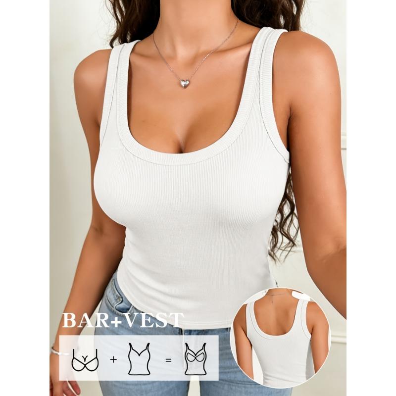 Women s Ribbed Scoop Neck Tank Soft Cotton Sleeveless Basic Cami Casual Daily Slim Fit Camisole M белый