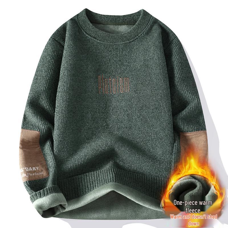 Men's Autumn-Winter Velvet Sweater: Thick Knit Base Layer for Teens