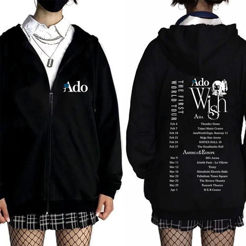 Ado World Tour 2025 Hibana Zipper Hoodie Men Women Clothing Fashion Japanese Style Streetwear Unisex Casual Fleece Zip Up Jacket