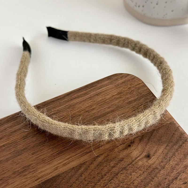 Retro Winter Wool Knitting Headbands Fashion Plush Elastic Thin Hair Bands For Woman Girls Simple Sweet Temperament Hair Hoop