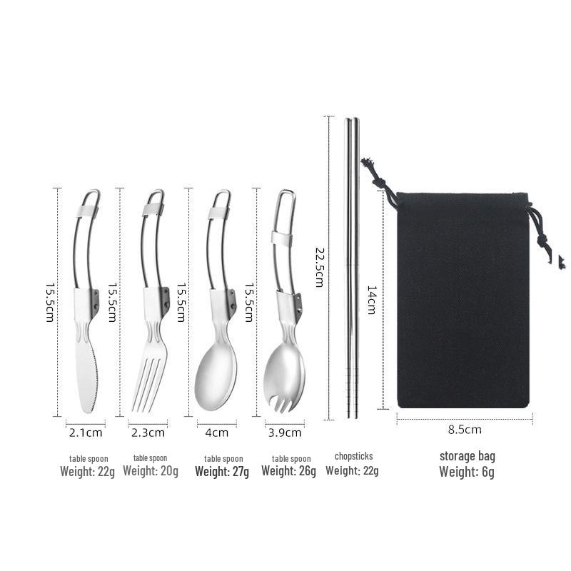 304 Stainless Steel Multifunctional Folding Cutlery Set with Knife, Fork, Spoon, and Detachable Chopsticks for Outdoor Use.