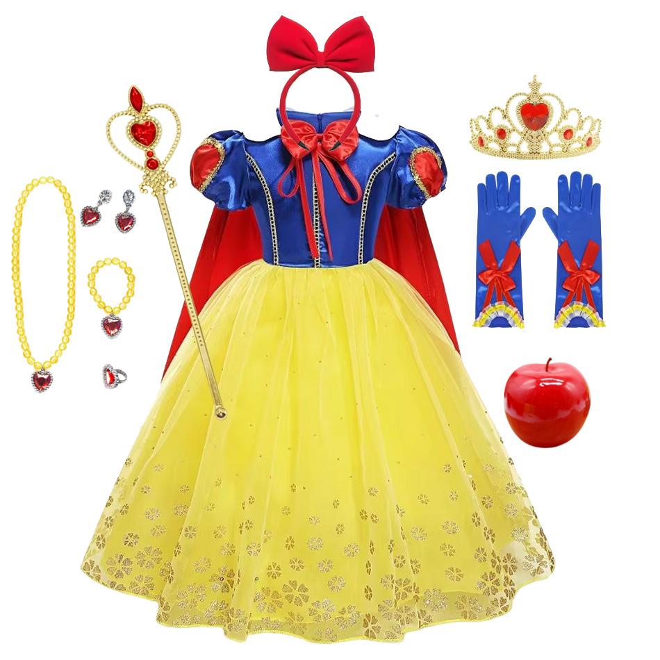 Girls Snow White Princess Dress Mesh Clothes Vestidos Kids Christmas Halloween Carnival Cosplay Costume