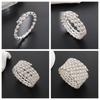 Temperament Multi Layer Faux Pearl Rhinestone Adjustable Cuff Bracelet Stretch Wide Bangle for Women Bride Wedding Party Jewelry