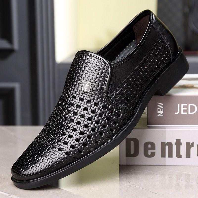 2025 Summer Men's Loafers New Hollow Breathable Slip-on Sandals Comfortable Soft Sole Business Formal Shoes Sandalias De Hombre