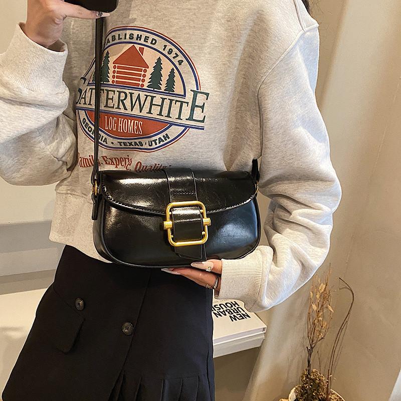 Trendy Small Pu Saddle Bag For Women 2023 Winter Street Style Shoulder Crossbody Bag