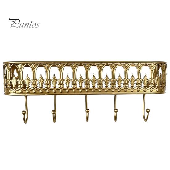 Organizzatore da Parete Robusto, Mensole Galleggianti Montate, Scaffale in Metallo con 5 Ganci, Portachiavi, Supporto Rustico per Piante, Organizer per Posta, Scaffale per Ingresso