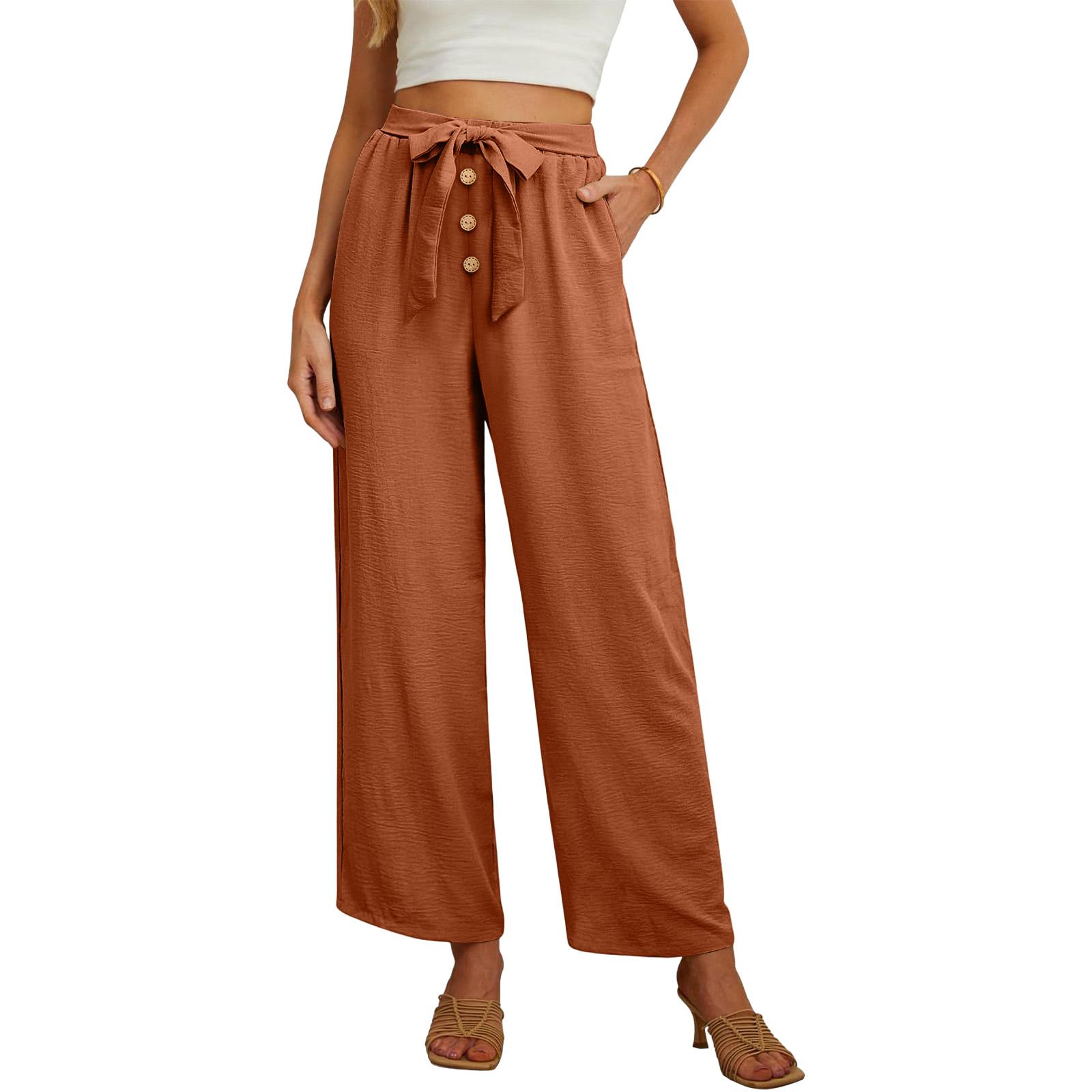 

Women s Loose-fitting Wide-leg Pants, Casual Loose-fitting Pants, High-elastic Waistband, Long Pants With Pockets XL помаранчевий