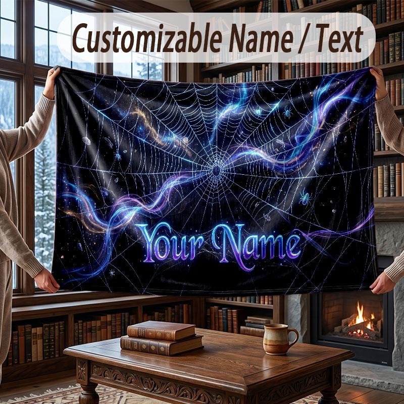 Fantasy Magic Theme Throw Blanket Custom Name Text Personalized Blanket Soft Cozy Blanket for Home Sofa Bed