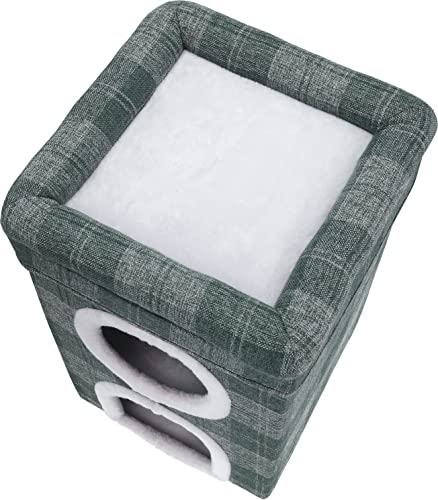 Fujiboeki Pet House/Pet Bed, 2-Room, 40cm Wide X 40cm Deep X 65cm High, Gray, Checkered Pattern, for Dogs and Cats, with Roof Bed, 53720, Small