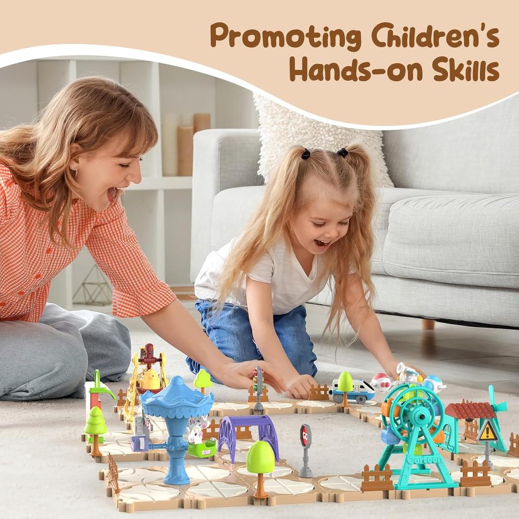 3D Puzzle Track Car Toy Set Assembling Scene Maze DIY Rail Car Amusement Park Puzzles Track Vehicle Creative Game Logic Kits Toy