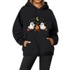 Women's Casual Fashion Solid Color Rugby Print Long Sleeve Hooded Sweatshirt Top