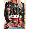 Autumn and Winter Ladies Christmas Kitten 3D Printed Crew Neck Long Sleeve T-Shirt
