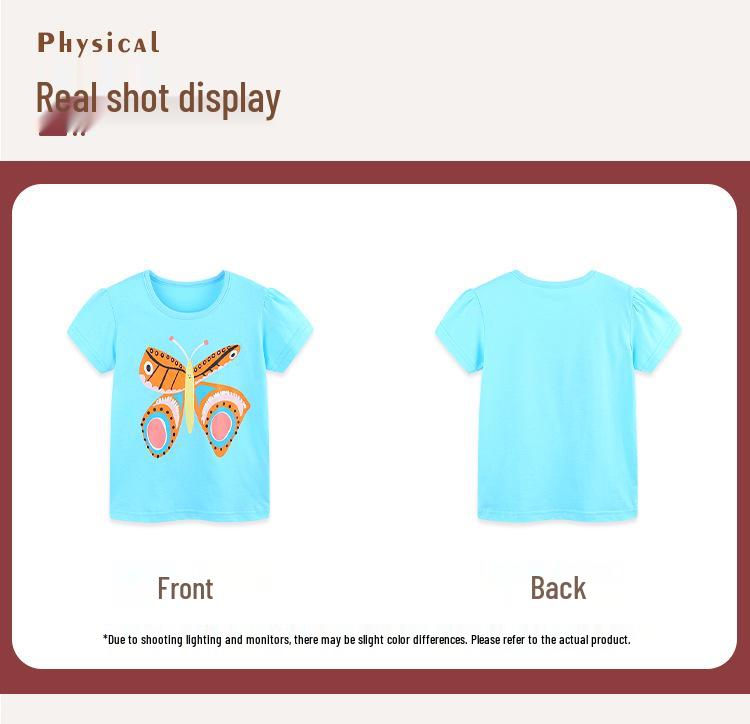 Girls' European Style Butterfly Print Short Sleeve T-shirt - Summer Collection
