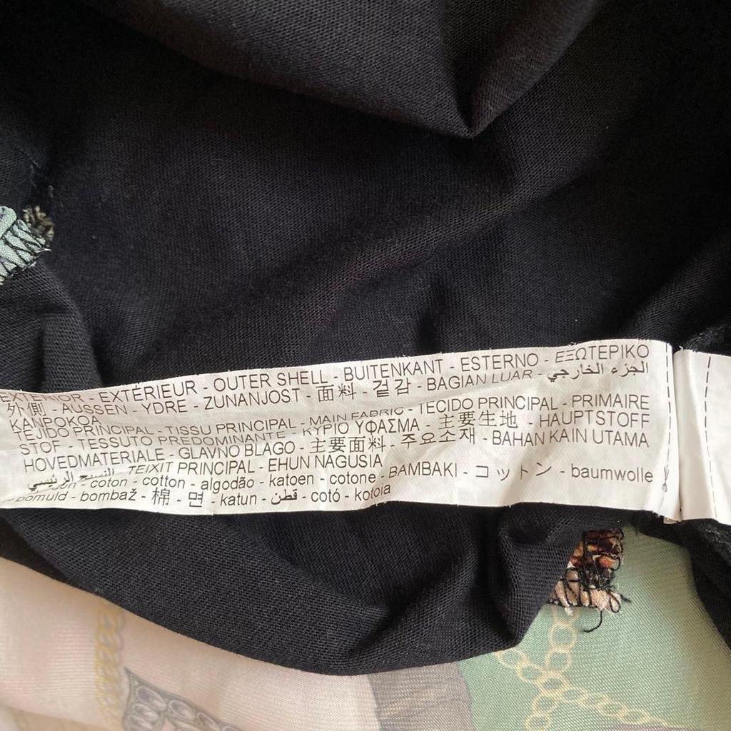 Used Zara Dress, Short Sleeve, Paneled, Scarf Print, Mixed Material, Black, M