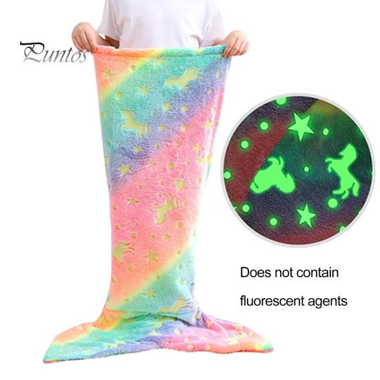Breathable Mermaid Blanket Tail Wear Resistant Friendly To Skin All Seasons Luminous Design Plush Flannel Fleece Toddler Toy Kids