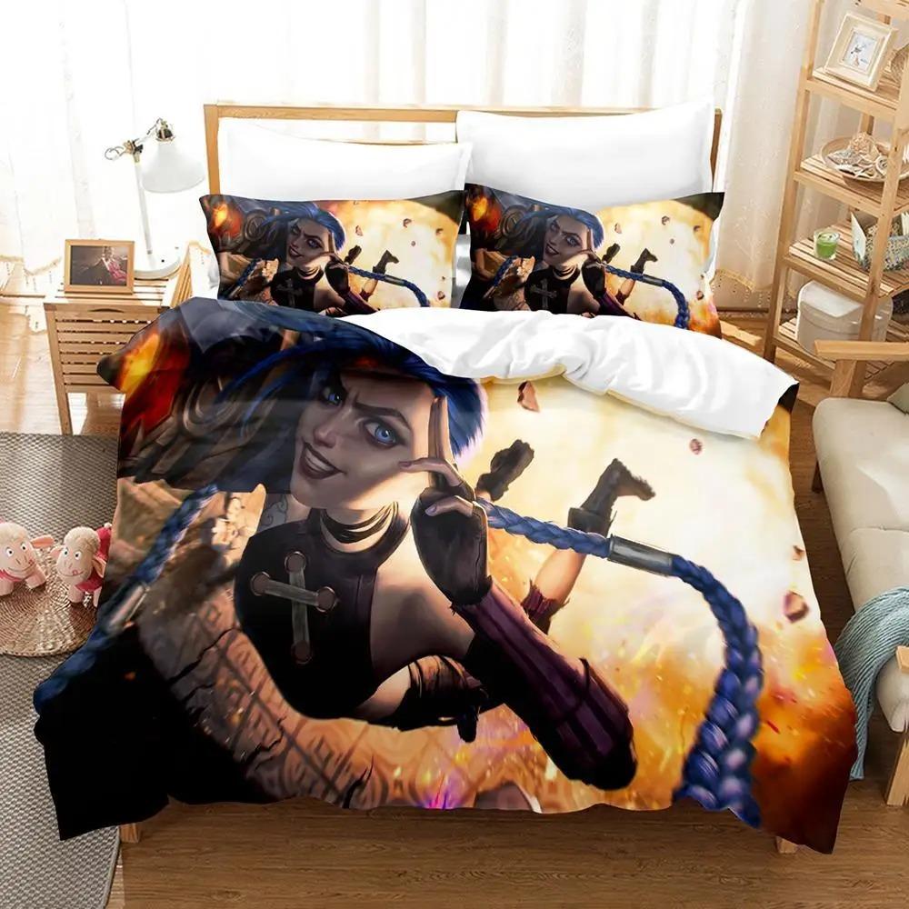 New Jinx Lol Bedding Set Single Twin Full Queen King Size Bed Set Aldult Kid Bedroom Duvetcover Sets 3D Anime Bed Sheet Set