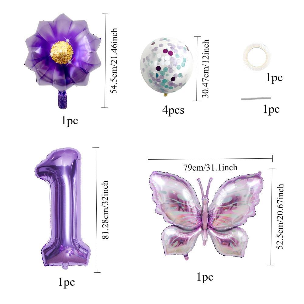 Lila Schmetterling 32-Zoll Digitalblume Aluminiumfolienballon-Set Baby Geburtstagsparty Dekoration Szenenarrangement