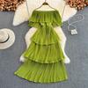 Women Hotsweet Chiffon Sundress Strap Cake Backless Sheath Bodycon Long Dress Vacation Retro Elastic Beach Dress