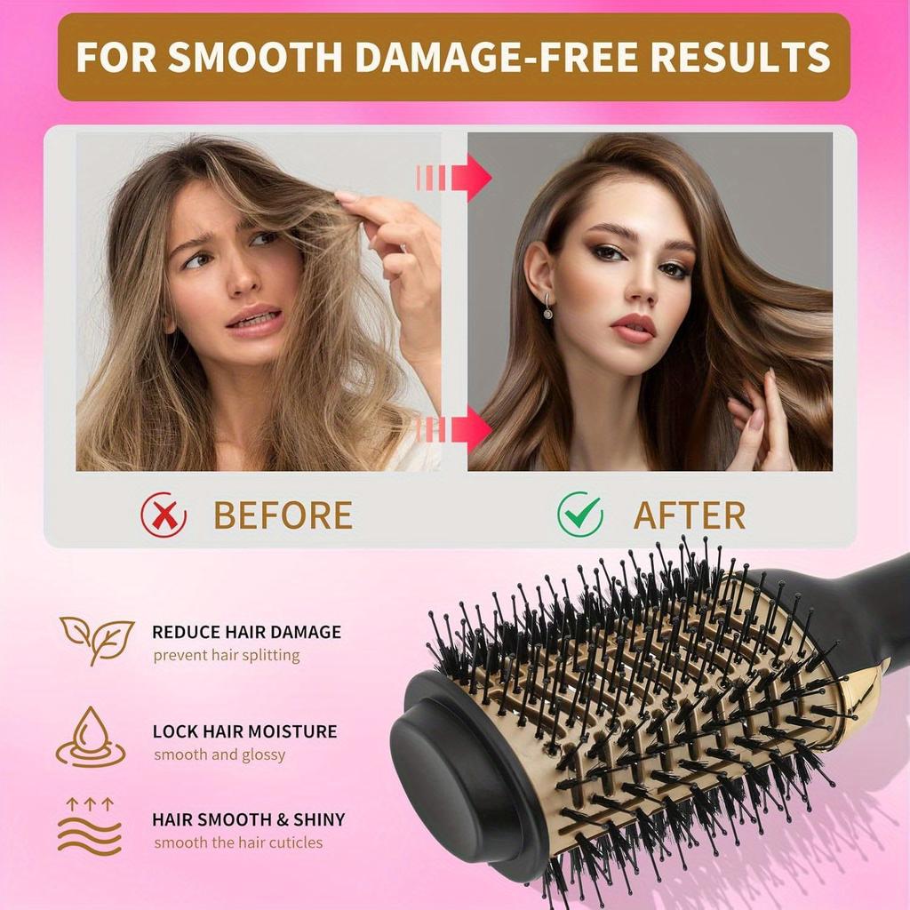 4-in-1 Hot Air Brush for All Hair Types – Professional Volumizer and Styler with Curly Iron, Straightener, and Dryer Attachments, Ergonomic Handle