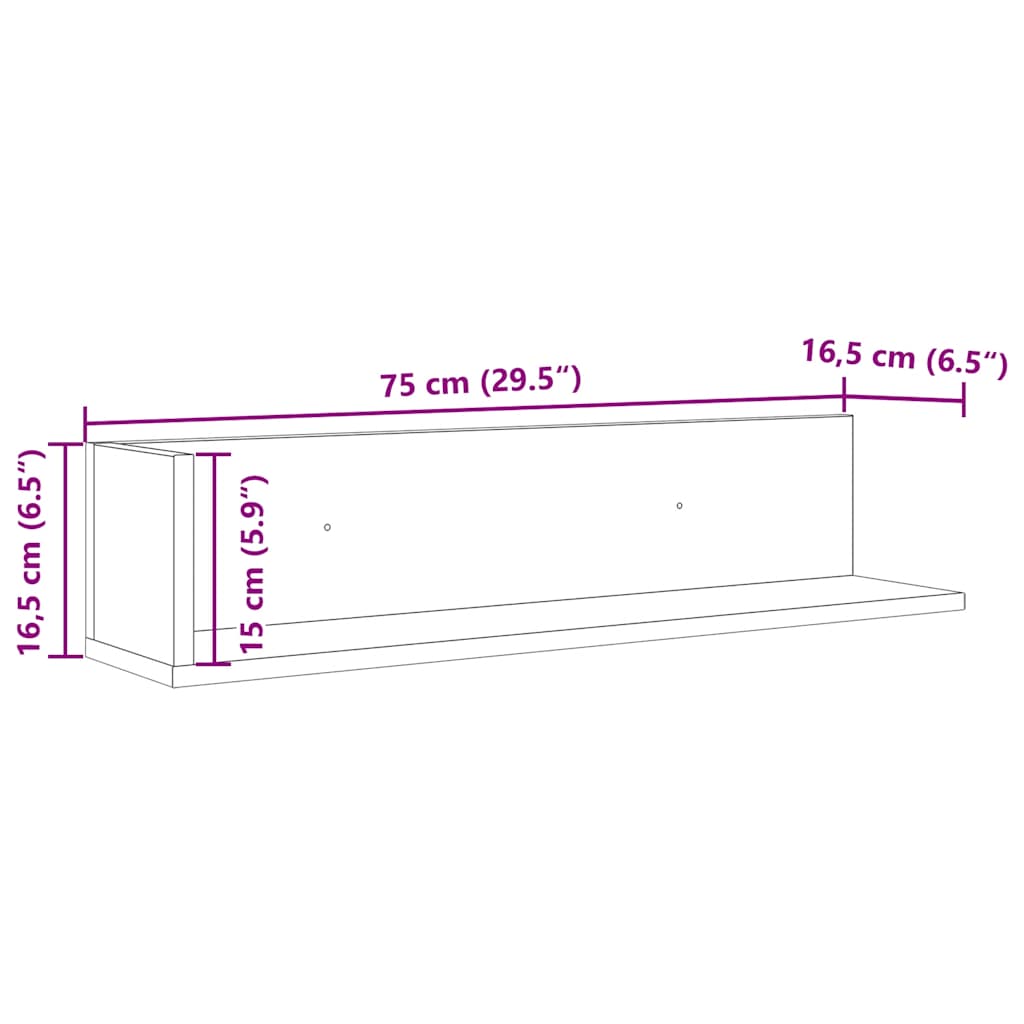 Wall Shelves 2 pcs Sonoma Oak 75 x 16.5 x 16.5 cm Particleboard