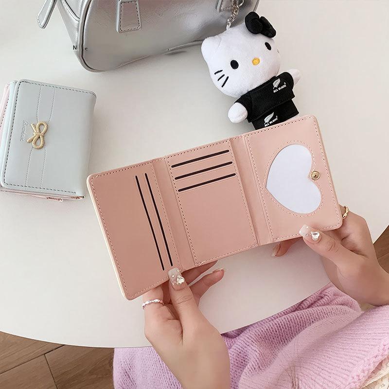 Portofele de modă Fete Drăguț Fundă Portofel Mic Estetic Suport Card Portofel Clasic cu Trei Pliuri Pentru Femei Student Simplu Pliculeț pentru Monede