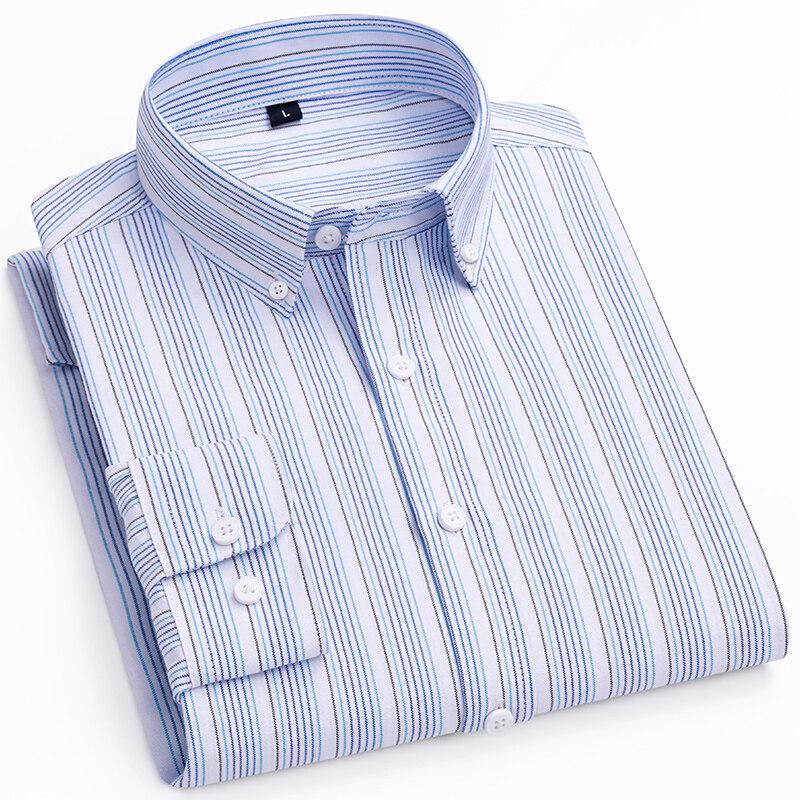 Spring Autumn Men's Business Casual Shirts Fashion Striped Long Sleeve Square Collar Oxford Textile Shirt Male Tops Plus Size