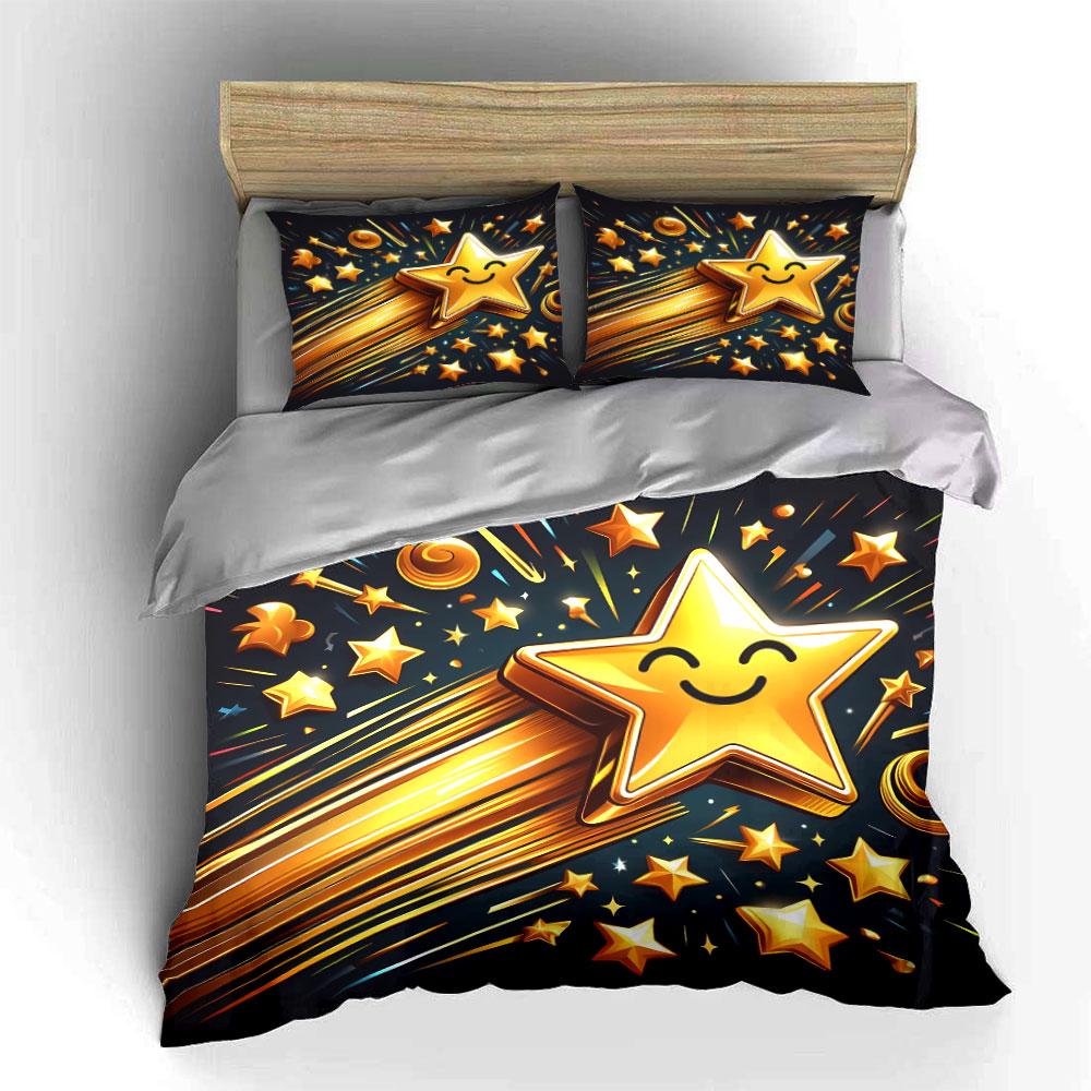 Golden Star Decoration Set Bedding Set with 1 Duvet Cover 2 Pillowcases Single Double King Queen, Gift