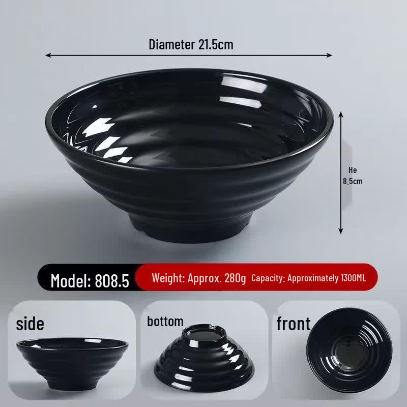 8.5-inch Black A5 Food Grade Melamine Noodle Bowl