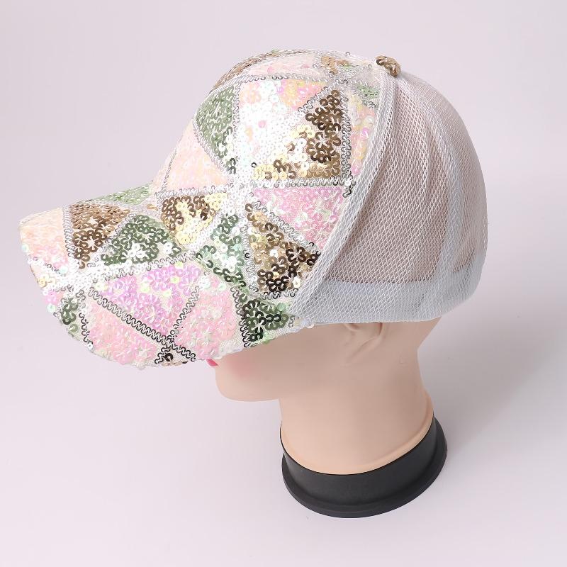 Women'S Colorful Sequined Hat for Spring And Summer, Breathable Mesh Sunshade Baseball Cap, Sparkling Travel Flat-Brimmed Cap