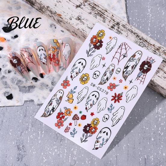 Adhesive Manicure Decals Halloween Nail Art Stickers Ghost Flower Skull Spider Web Self-Adhesive Embellishments Decals DIY Supplies for Women Girls