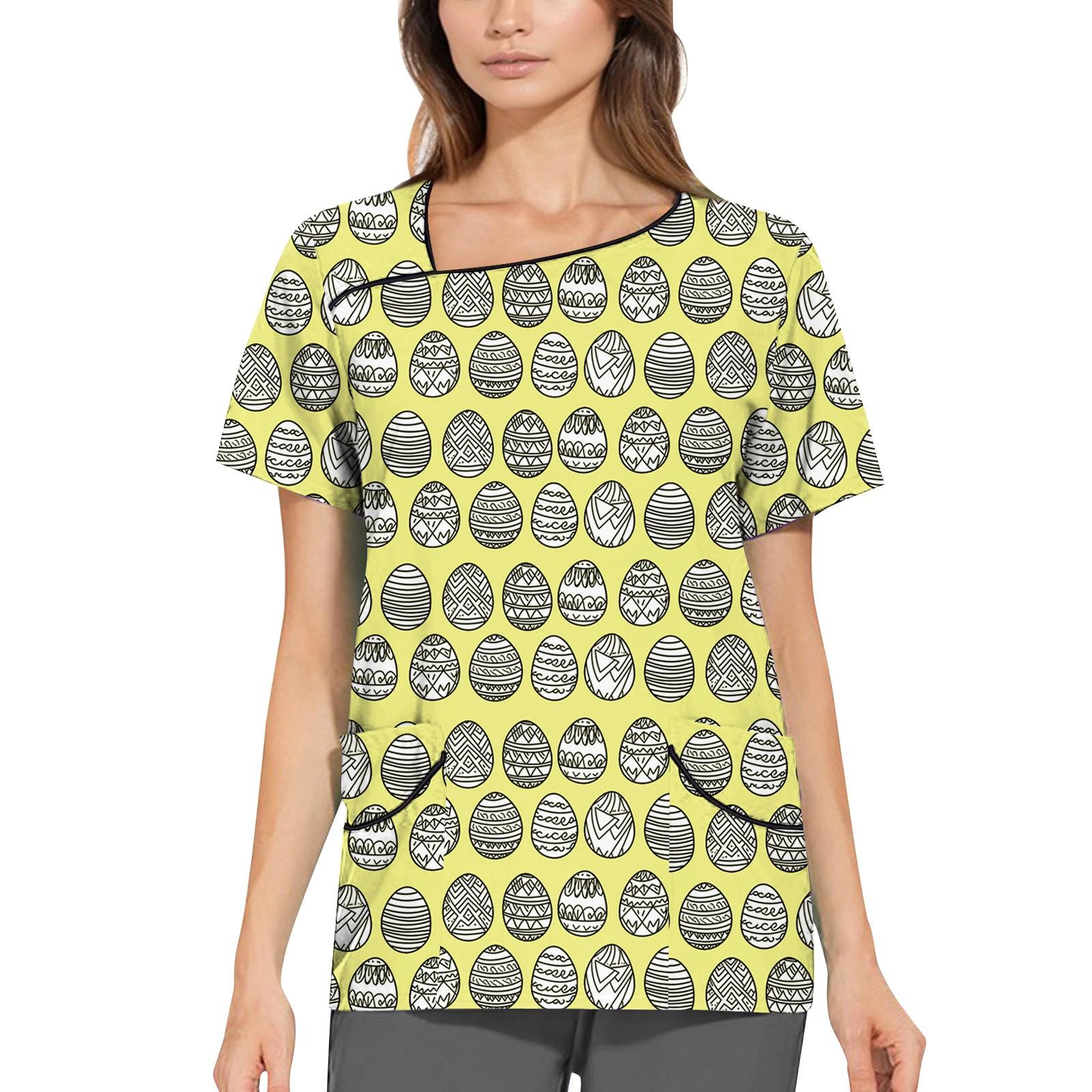 

Жіночий Робочий одяг з принтом, Косий комір та двошарові кишені, Базовий пуловер XXL жовтий