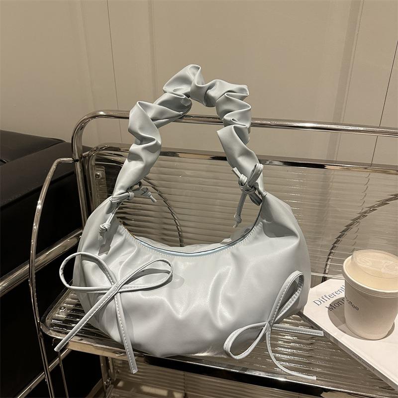 Niche Design Pleated Shoulder Strap Bag New Bow Shoulder Bag Cloud Bag Female Cute Armpit Bag