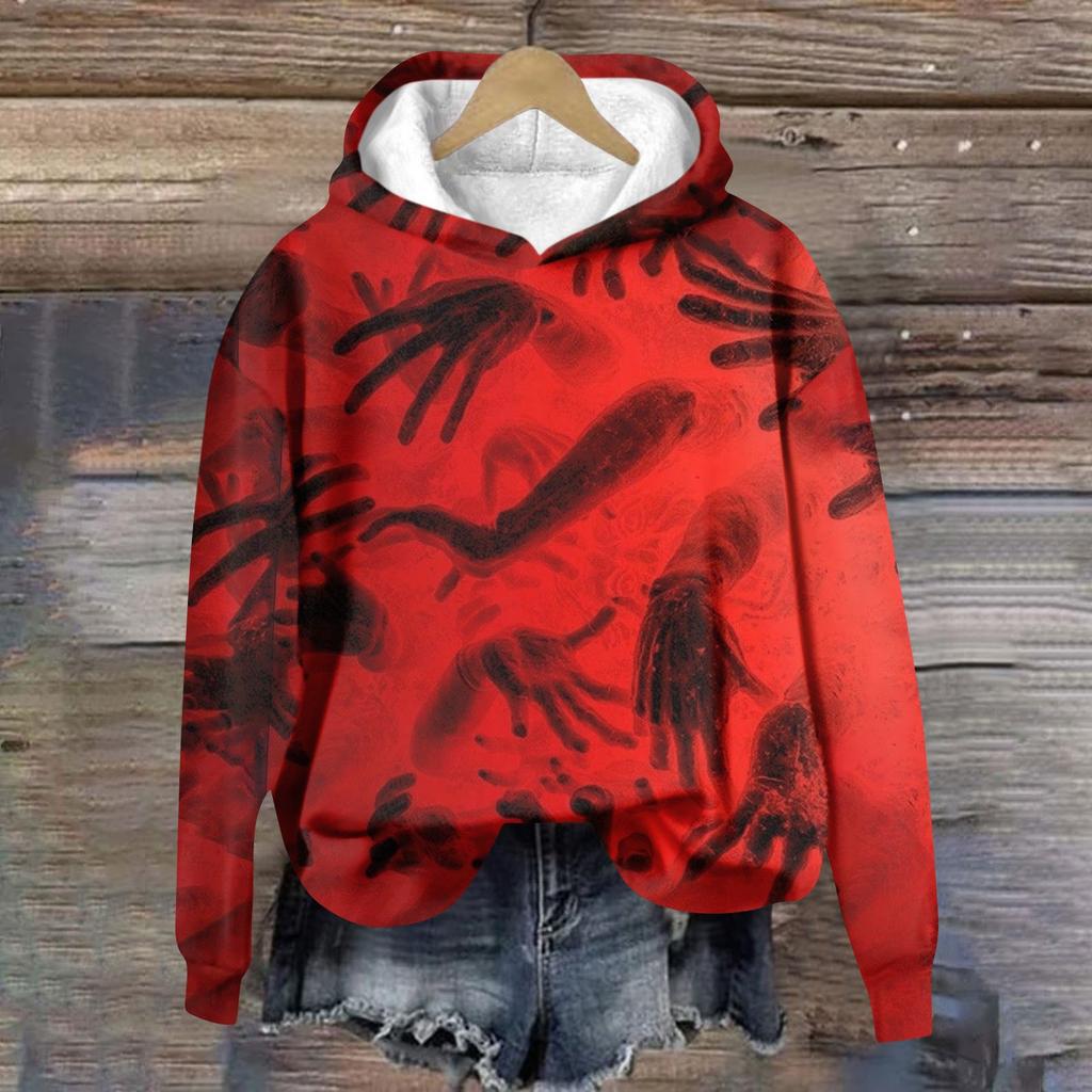 Women's Casual Fashion Wine Turkey Family Print Long Sleeve O-Neck Pullover Hoodies