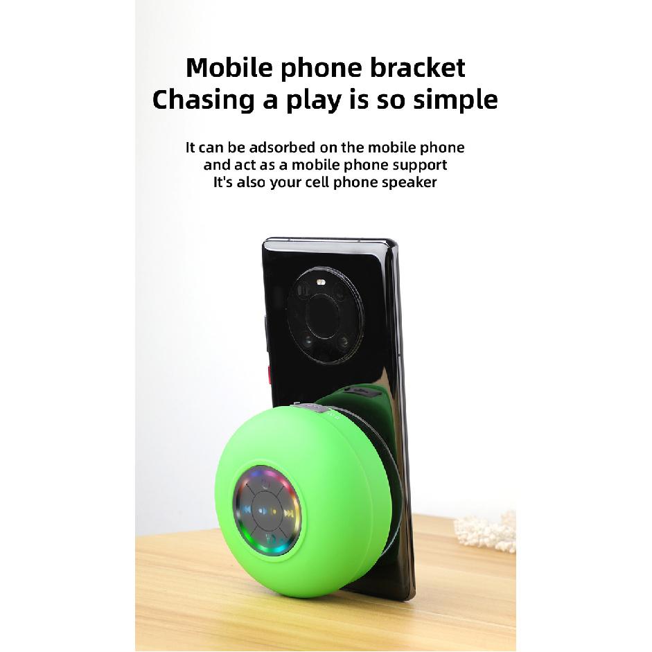 Portable Waterproof Bluetooth Shower Speaker with Suction Cup and LED Lights 3D Surround Stereo subwoofer