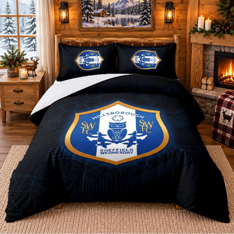 Printed 3Pcs Bedding Set Sheffield Wednesday Pattern Bed Sheet Pillowcase For Bedroom Decor