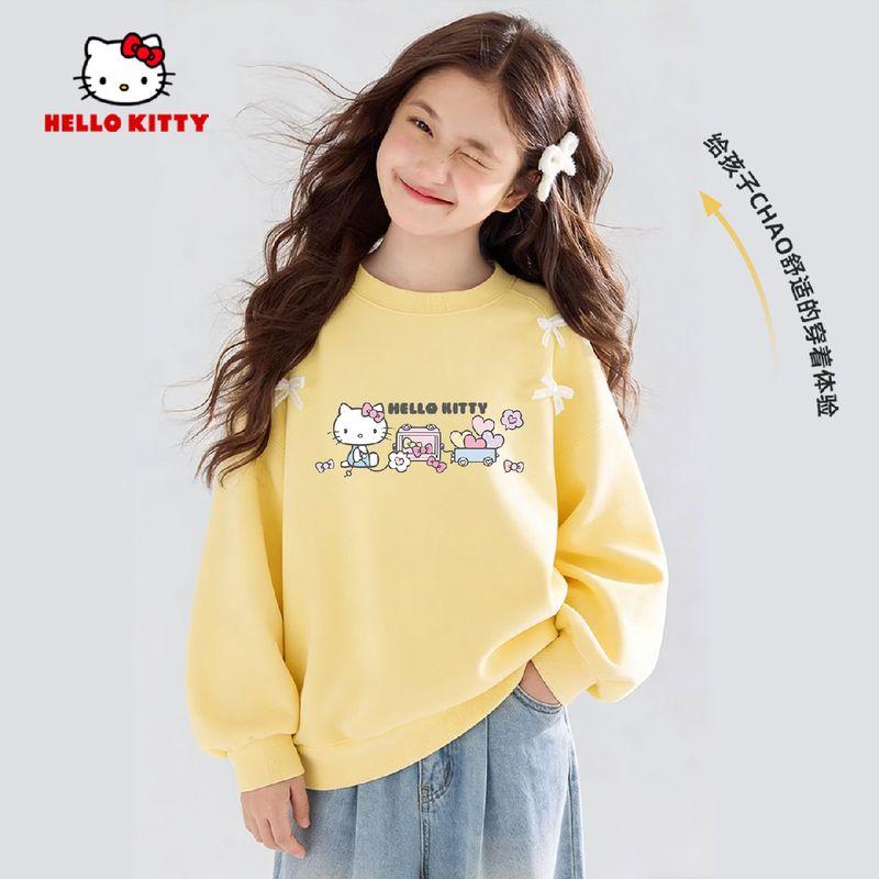 Hellokitty Girls Sweatshirt Spring 2026 New Style Kidsren s Sweet and Cute Bow Long-Sleeved Girls Spring Clothing Ti Heart Car Yellow 160