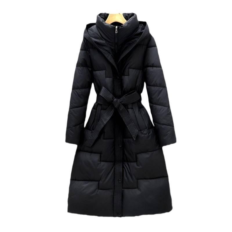 Winter new thickened knee long thickened cotton clothes warm jacket waist thin jacket large size