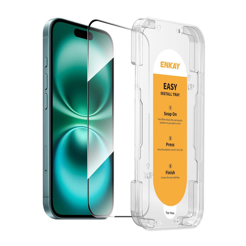 For iPhone 16 Plus HD Clear Film ENKAY HAT PRINCE Tempered Glass Screen Protector with Installation Tool