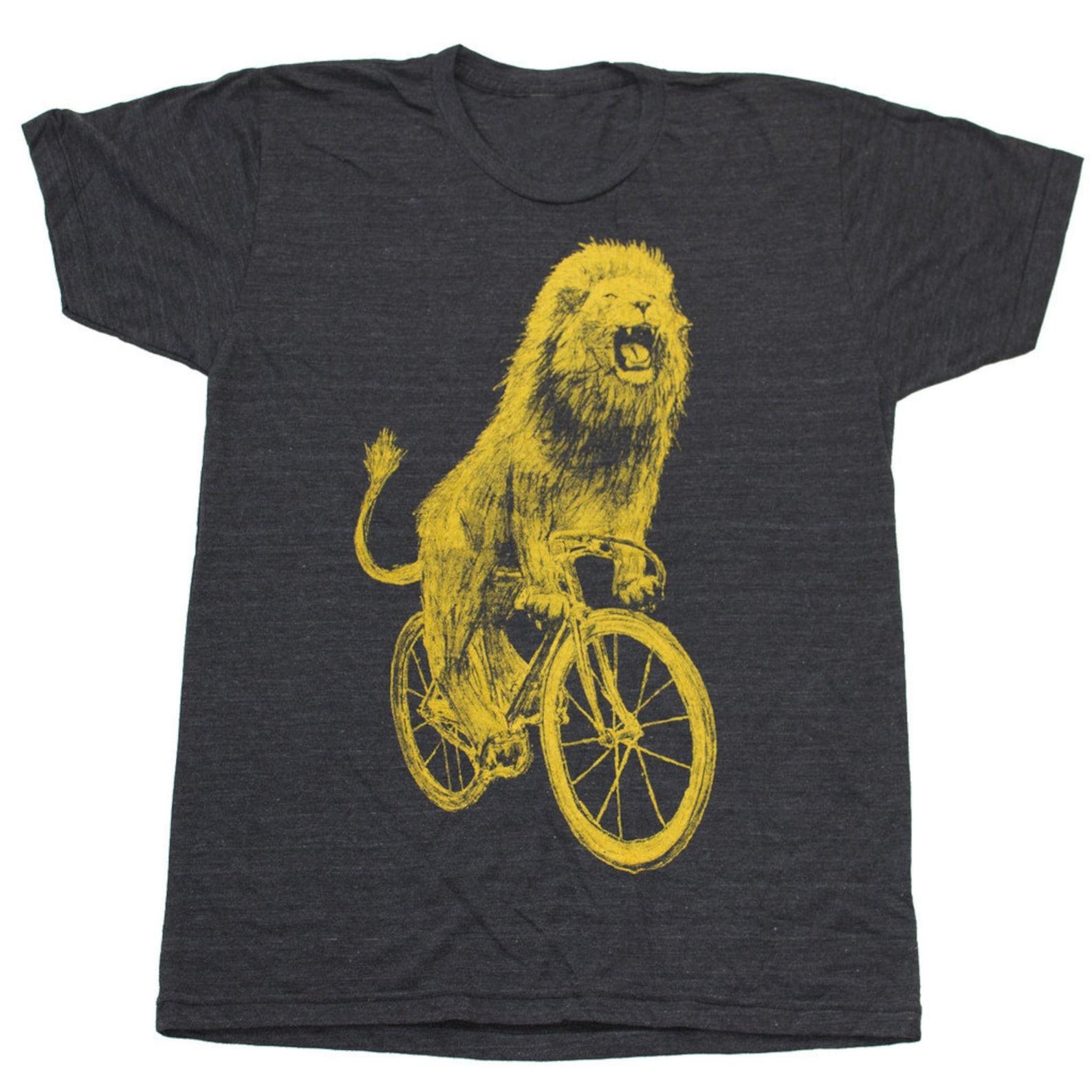 Lion on Bicycle T-Shirt: Hand Screen Printed Tri-Blend Tee L