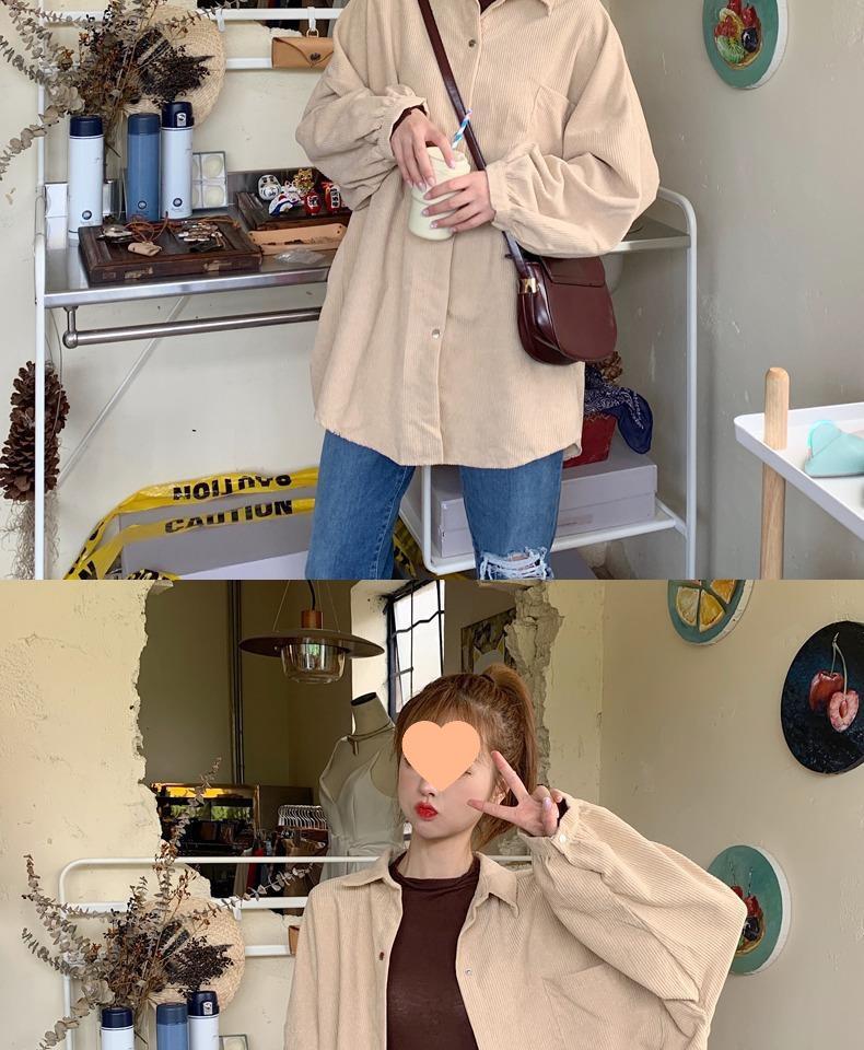 Women's Retro Korean-Style Corduroy Shirt - Long Sleeve, Loose Fit, Hong Kong Chic