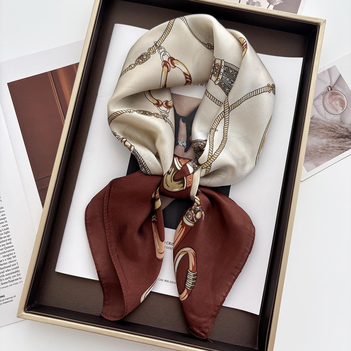 

Летний солнцезащитный модный принт 70см квадратный пляжный атласный шарф повседневный элегантный тонкий дышащий шейный женский головной платок шарфы для волос 70x70CM