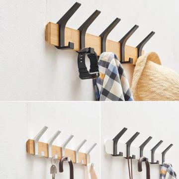 Bamboo Wood Bedroom Hanging Clothes Rack Wall Mounted Clothes Rack Door Rear Non Perforated Hook Adhesive Strong Adhesive Shelf