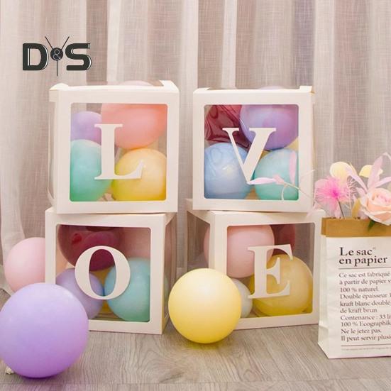 Balloon Box Reusable Clear Paper Box with Letter Stackable DIY Assembly 25 X 25cm Cube Box for Graduation Wedding Birthday Party Decor