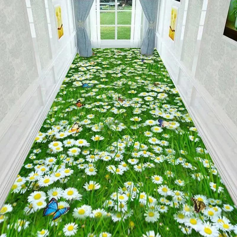 Tapete Longo 3D Corredor Caminho de Jardim Verde Decoração Sala de Estar Corredor Doméstico Tapetes de Chão Antiderrapantes Moderno Luxo Decoração de Entrada Tapete