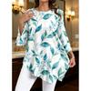 Elegant Plus Size Women's Top, Casual Full-Pattern Asymmetrical Hem, Beautiful