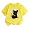 Kids Boys Girls 100% Cotton Crew Neck Short Sleeve T-Shirt, Cute Black Cat Ramen Noodle Graphic Tee Casual Summer Daily Wear Tops for Children