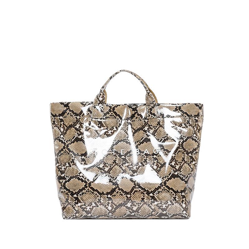 Women's bag 2025 new European and American fashion printed snake pattern handbag large capacity glossy versatile bucket bag tide
