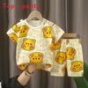 Baby Boy Girl Summer Cotton Short Sleeve Tshirt And Shorts Set With Animal Prints For Toddler Kids